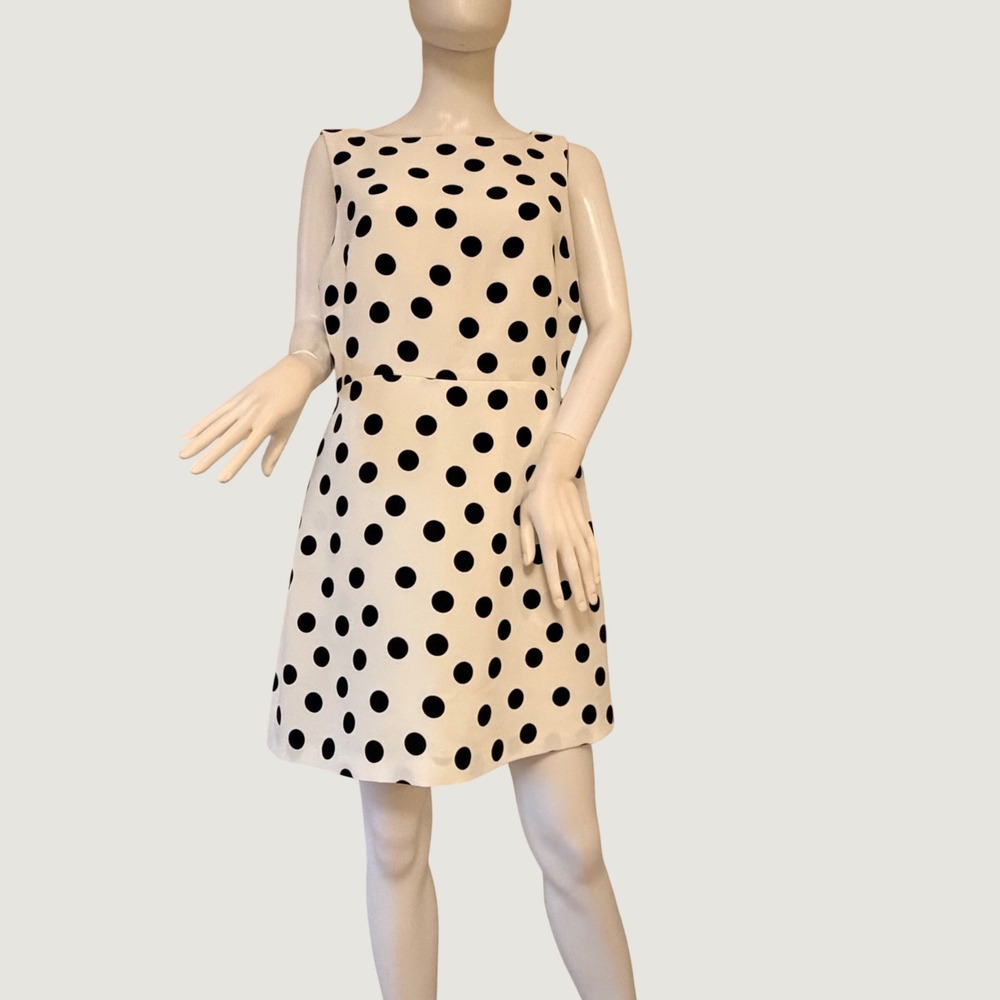 Gianni Bini Womens Polka Dot Sleeveless Fit and Flare Dress White Black Size 10